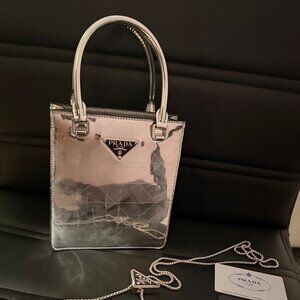 Prada Enamled Metal Triangle Top Handle Bag